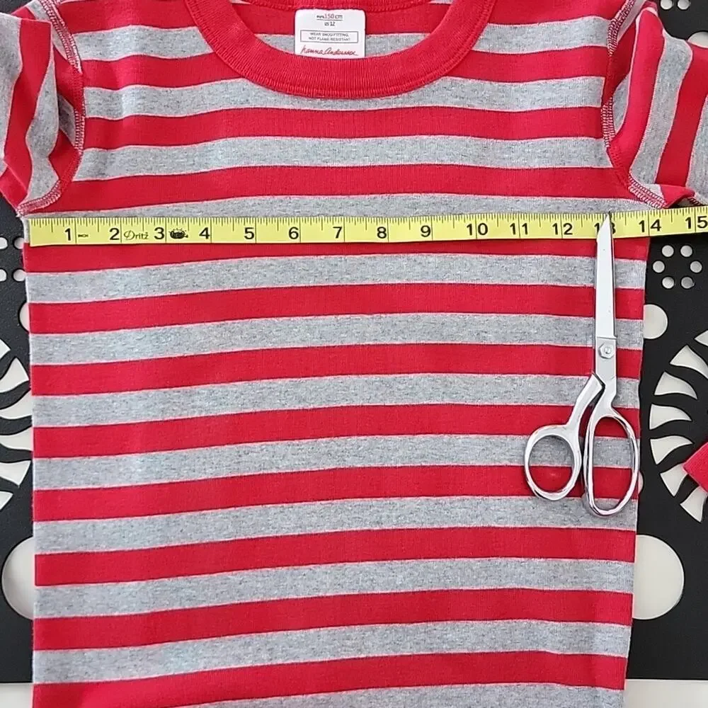 Hanna Andersson striped red and gray‎ organic cotton pajama top Kid 12